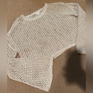 Cropped Crochet Knit Sweater w/ Bell Sleeves